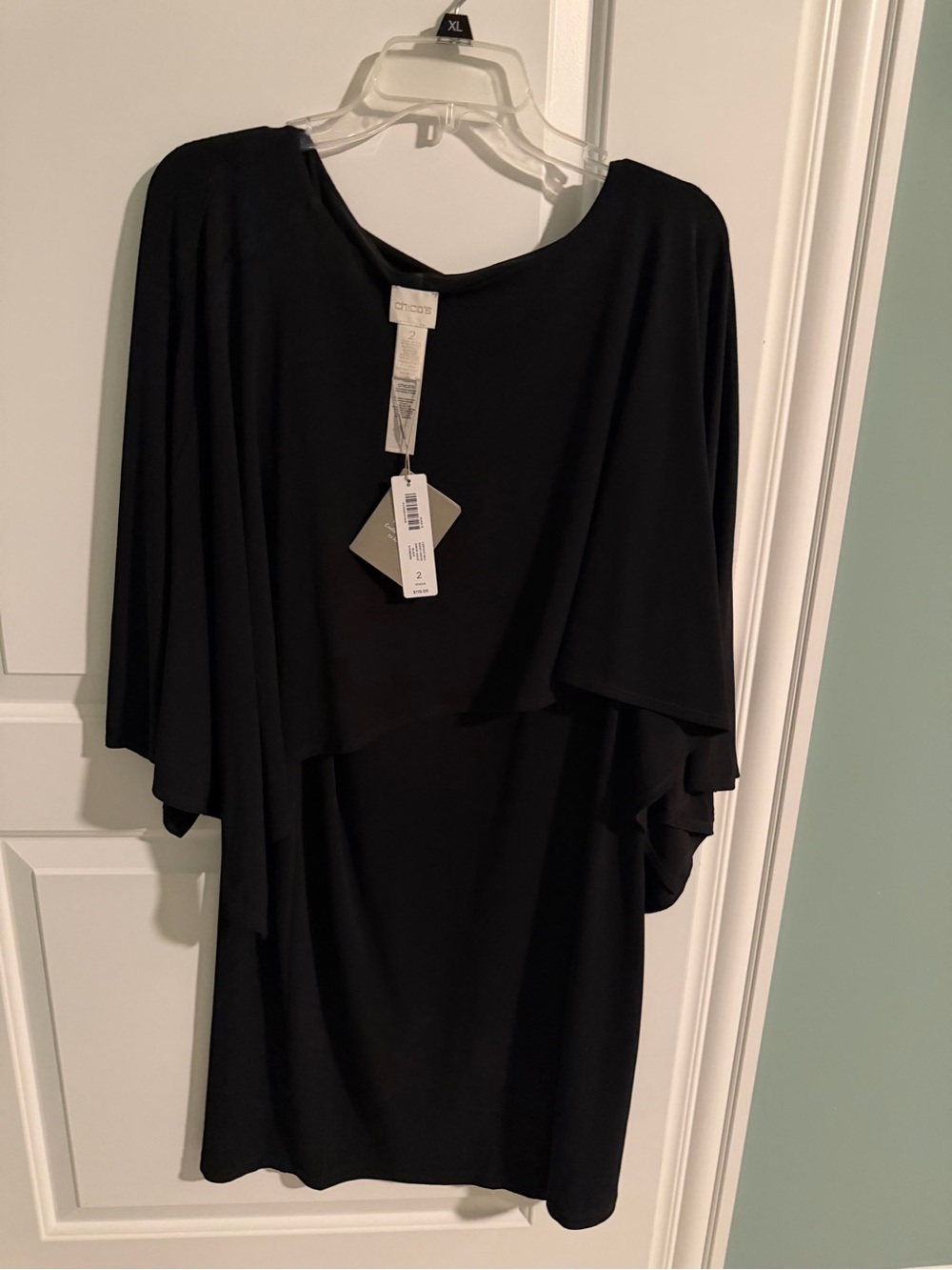Chico's Black Midi Dress with Draped Cape Sleeves